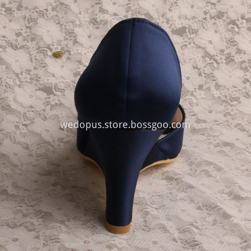 Navy 3" Heel Wedding Shoe Wedge Heel with Brooch